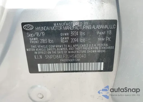 2020 Hyundai Elantra Sel/Value/Limited z USA, uszkodzony, nr VIN 5NPD84LF2LH540040